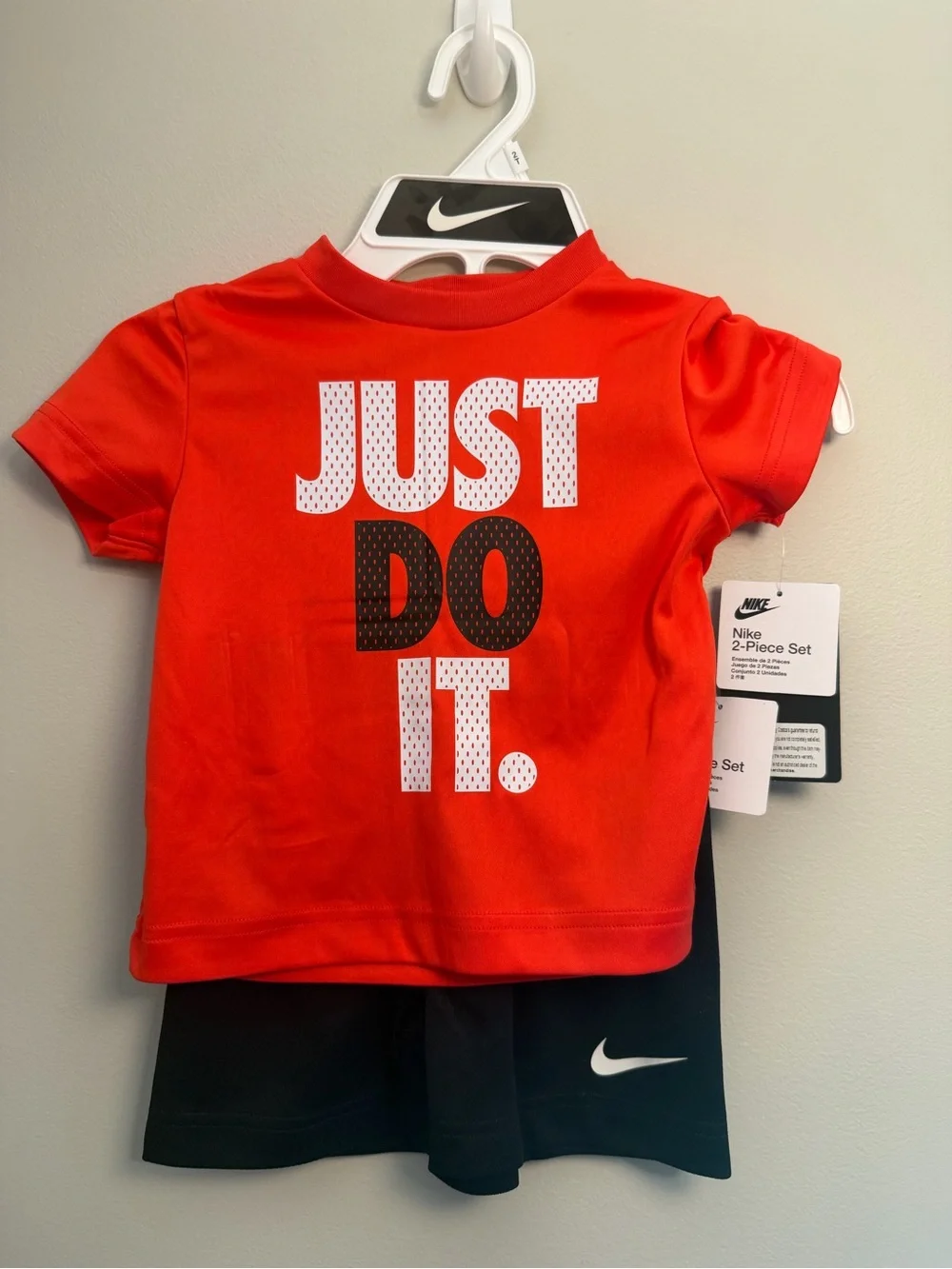 Nike Red 'JUST DO IT.' Tee with Black Swoosh Shorts - Kids 2T NWT